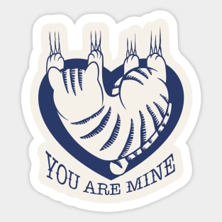 You Are Mine Cat Valentines Day B&W Sticker